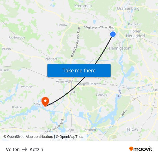 Velten to Ketzin map