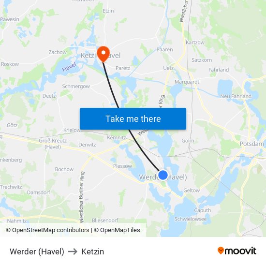 Werder (Havel) to Ketzin map