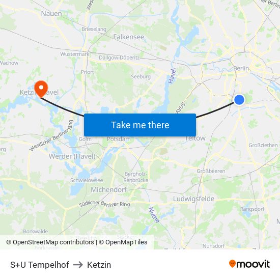 S+U Tempelhof to Ketzin map