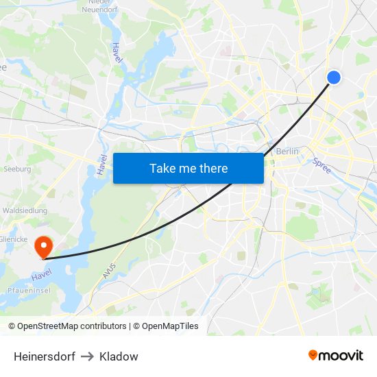 Heinersdorf to Kladow map