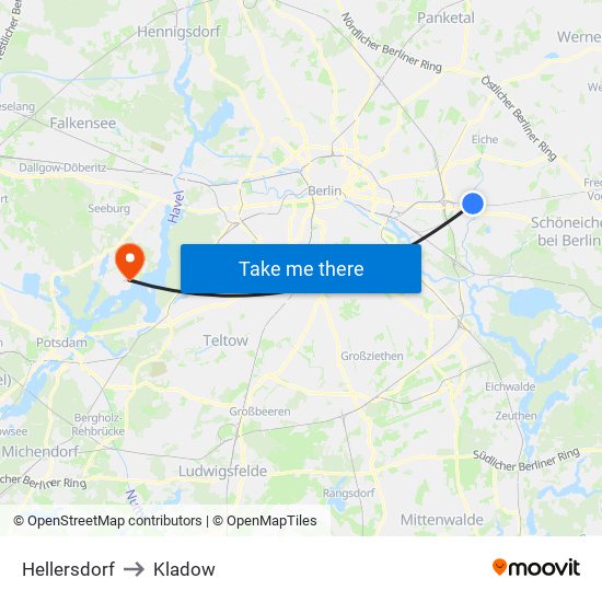 Hellersdorf to Kladow map