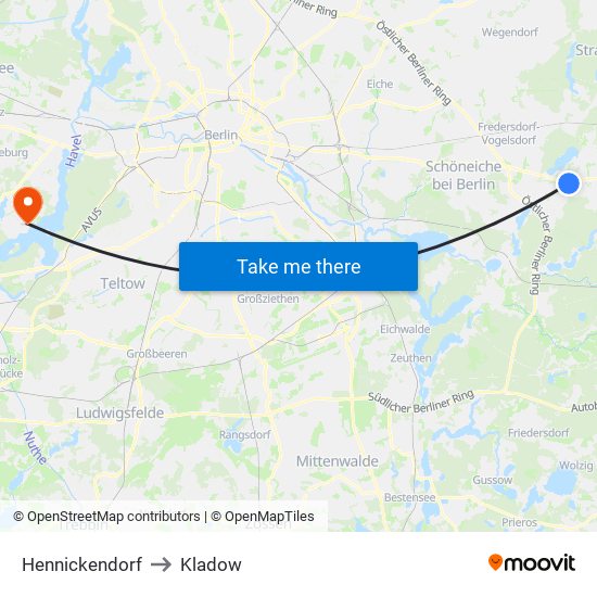 Hennickendorf to Kladow map