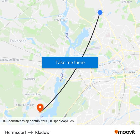 Hermsdorf to Kladow map