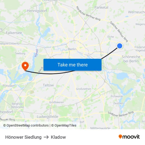 Hönower Siedlung to Kladow map
