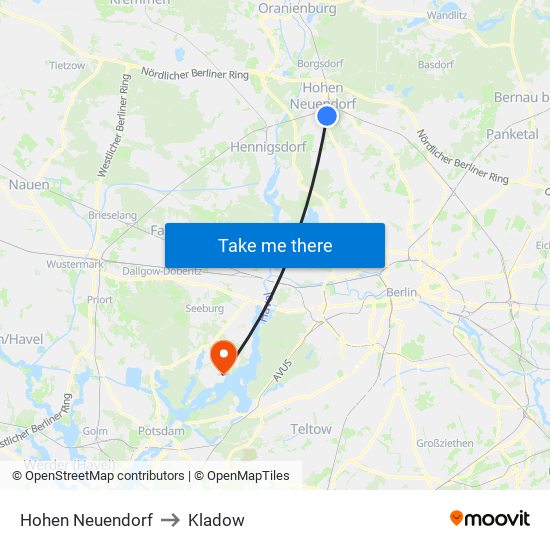 Hohen Neuendorf to Kladow map