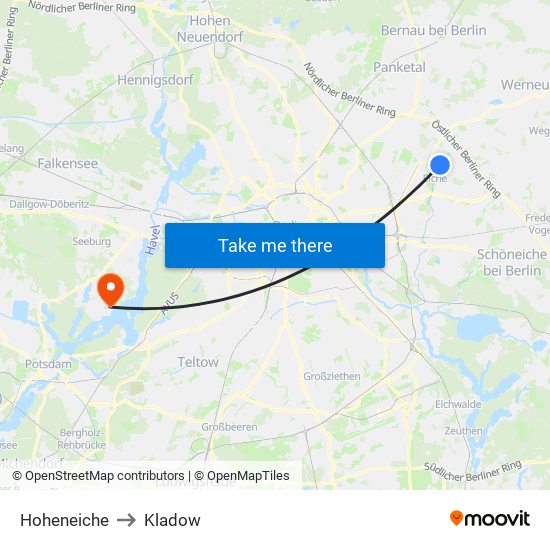 Hoheneiche to Kladow map
