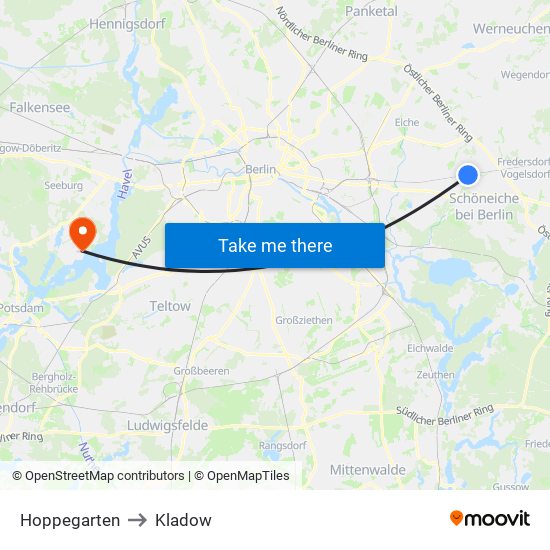 Hoppegarten to Kladow map