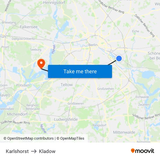 Karlshorst to Kladow map