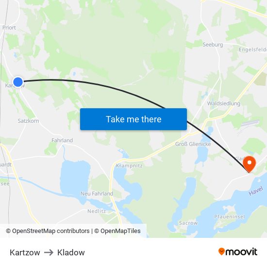 Kartzow to Kladow map