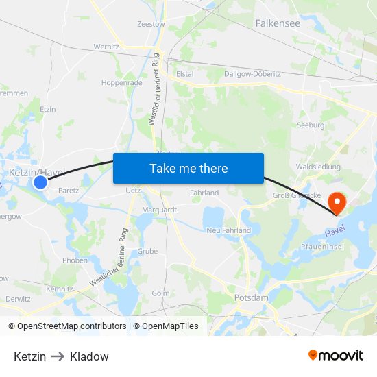Ketzin to Kladow map