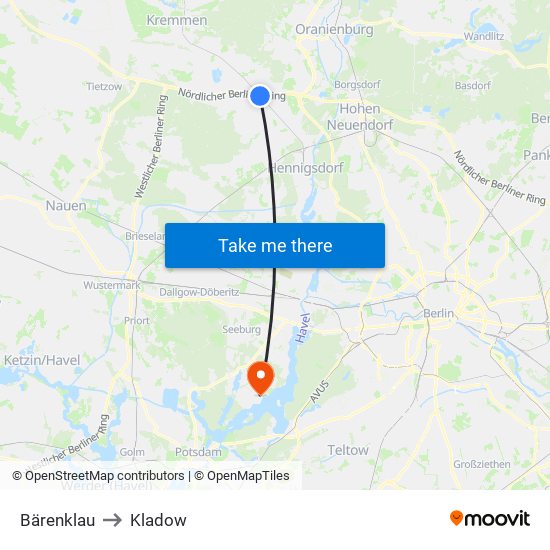 Bärenklau to Kladow map