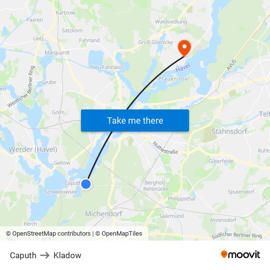 Caputh to Kladow map