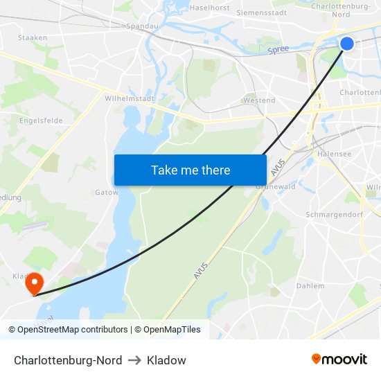 Charlottenburg-Nord to Kladow map