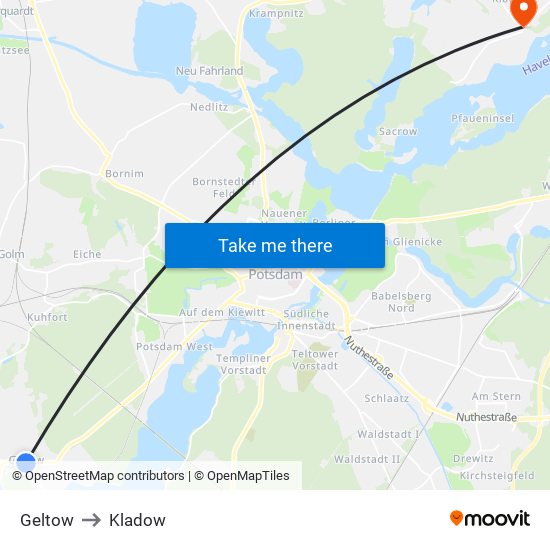 Geltow to Kladow map