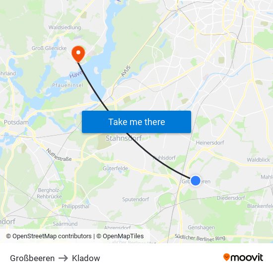 Großbeeren to Kladow map