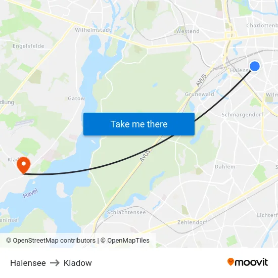 Halensee to Kladow map