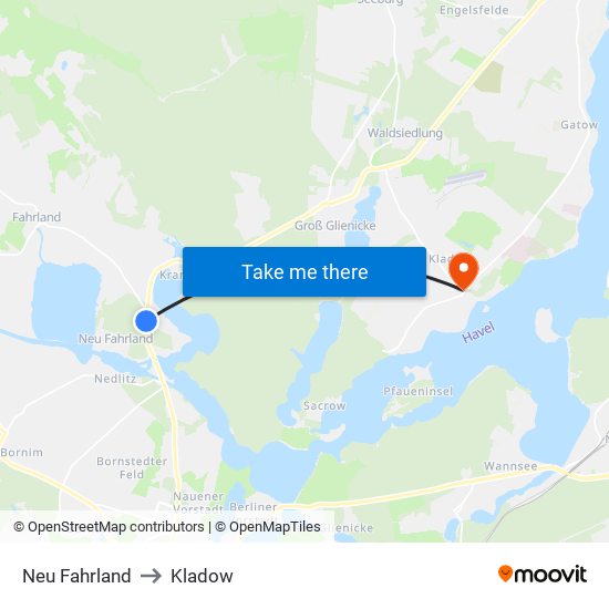 Neu Fahrland to Kladow map