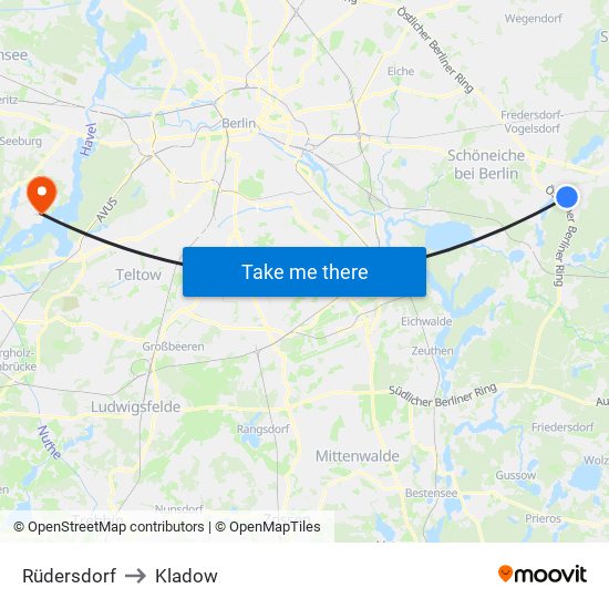 Rüdersdorf to Kladow map