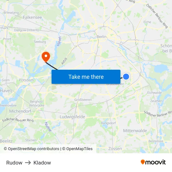 Rudow to Kladow map