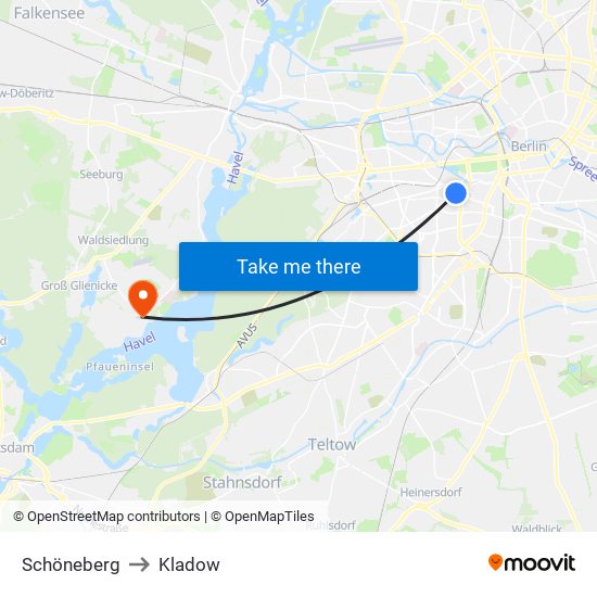 Schöneberg to Kladow map