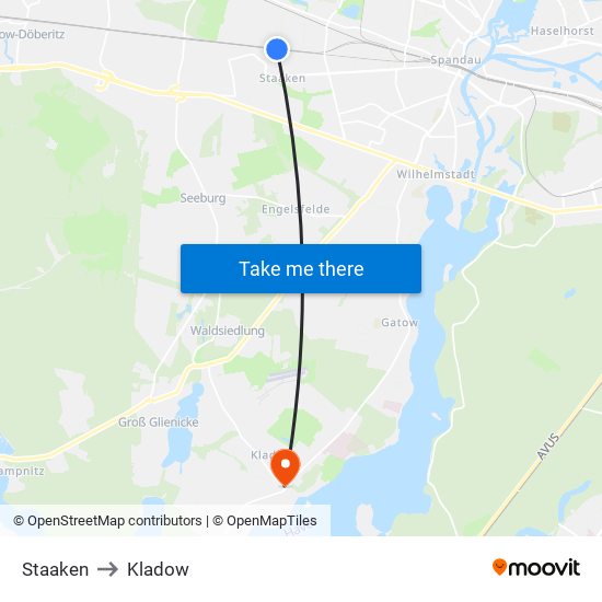 Staaken to Kladow map