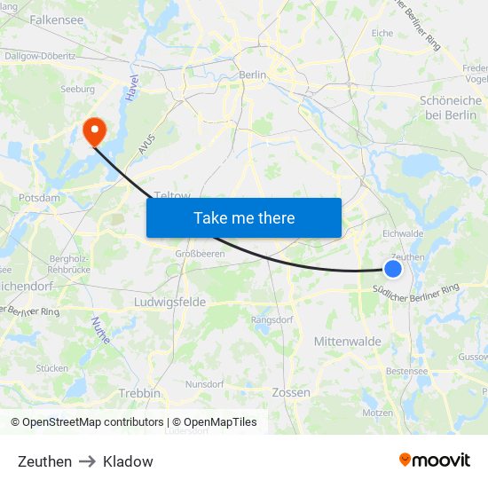 Zeuthen to Kladow map