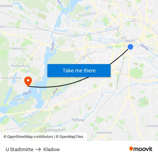 U Stadtmitte to Kladow map