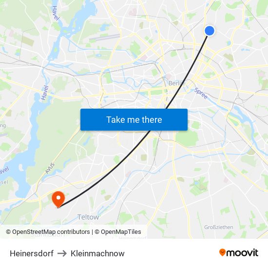 Heinersdorf to Kleinmachnow map