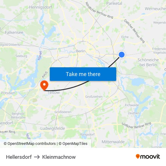 Hellersdorf to Kleinmachnow map