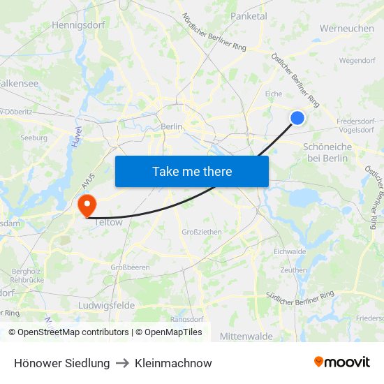 Hönower Siedlung to Kleinmachnow map