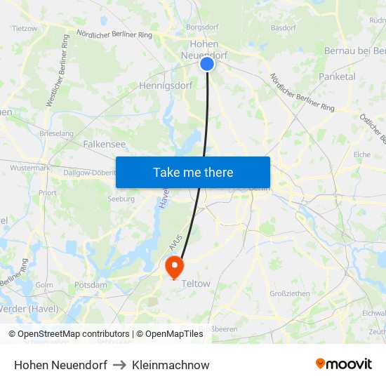 Hohen Neuendorf to Kleinmachnow map