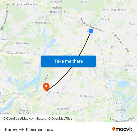Karow to Kleinmachnow map