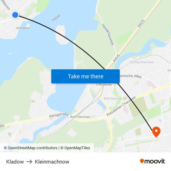 Kladow to Kleinmachnow map