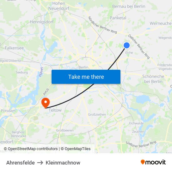 Ahrensfelde to Kleinmachnow map