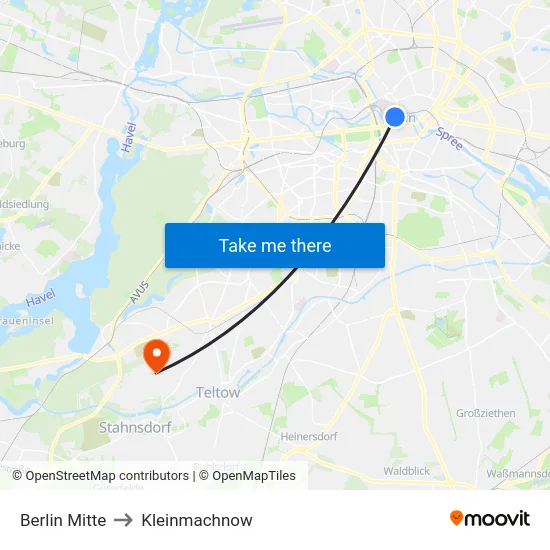 Berlin Mitte to Kleinmachnow map