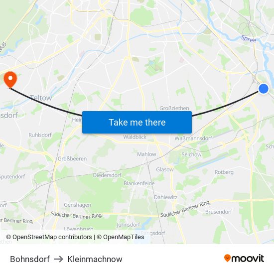 Bohnsdorf to Kleinmachnow map