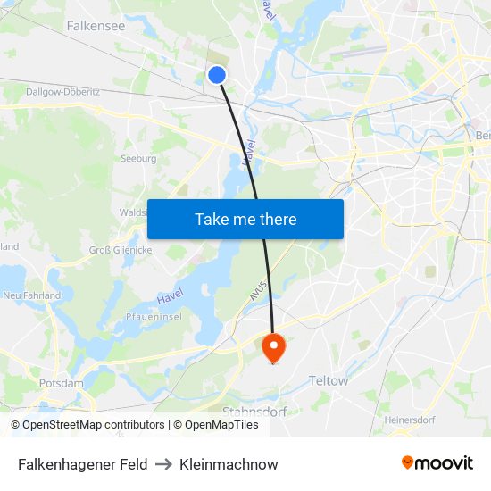 Falkenhagener Feld to Kleinmachnow map
