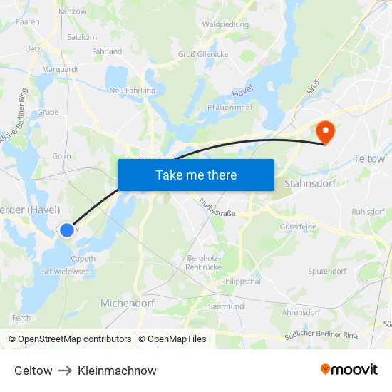 Geltow to Kleinmachnow map