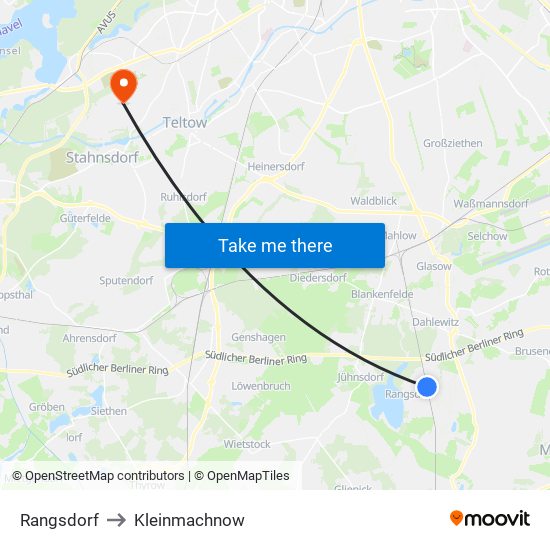 Rangsdorf to Kleinmachnow map
