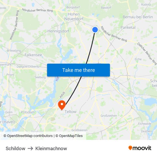 Schildow to Kleinmachnow map