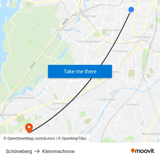 Schöneberg to Kleinmachnow map