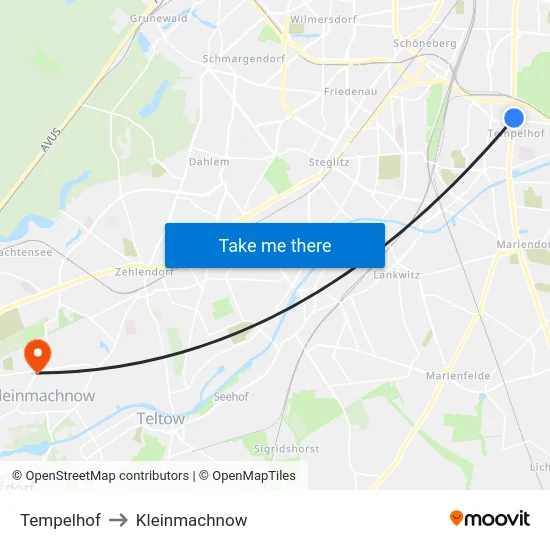 Tempelhof to Kleinmachnow map