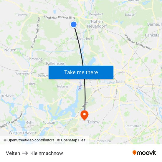 Velten to Kleinmachnow map