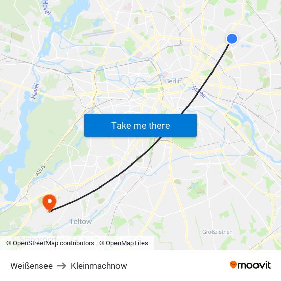 Weißensee to Kleinmachnow map