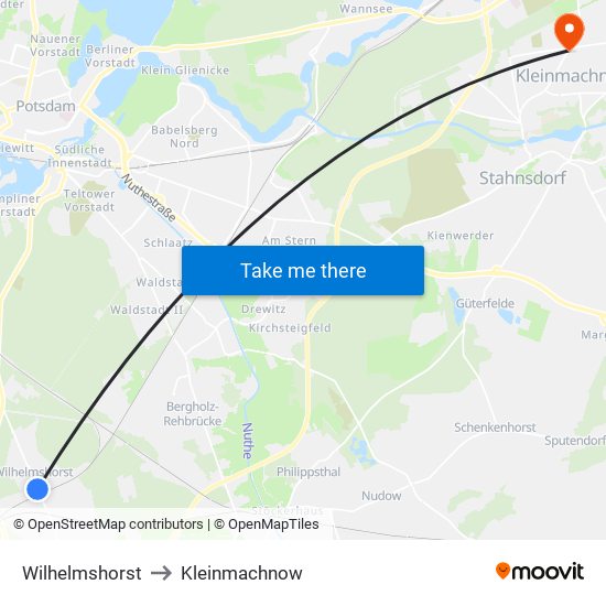 Wilhelmshorst to Kleinmachnow map