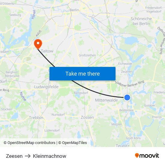 Zeesen to Kleinmachnow map