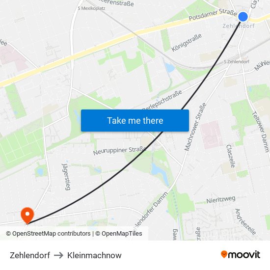 Zehlendorf to Kleinmachnow map