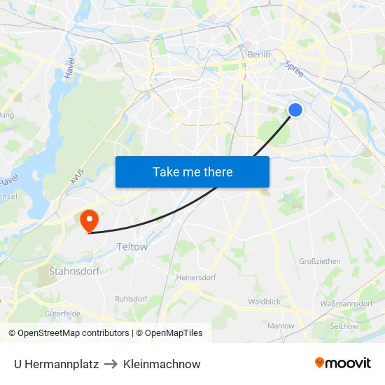 U Hermannplatz to Kleinmachnow map