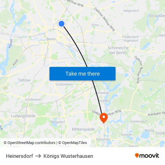 Heinersdorf to Königs Wusterhausen map