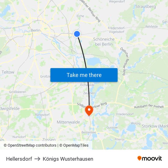 Hellersdorf to Königs Wusterhausen map